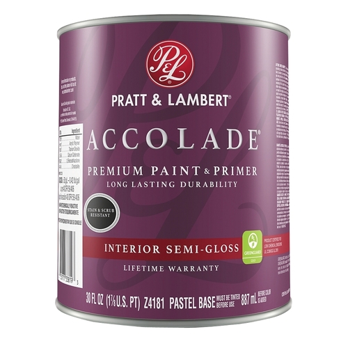 Pratt & Lambert 0000Z4181-14 Accolade Z4100 Paint and Primer, Semi-Gloss, Pastel Base, 30 oz