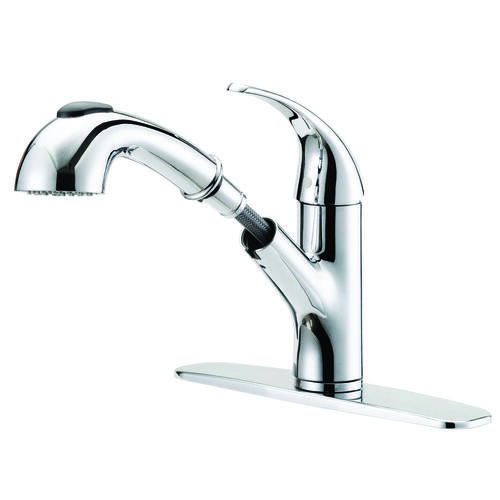 Kitchen Faucet, 1.8 gpm, 1-Faucet Handle, 1, 3-Faucet Hole, Metal/Plastic, Chrome Plated