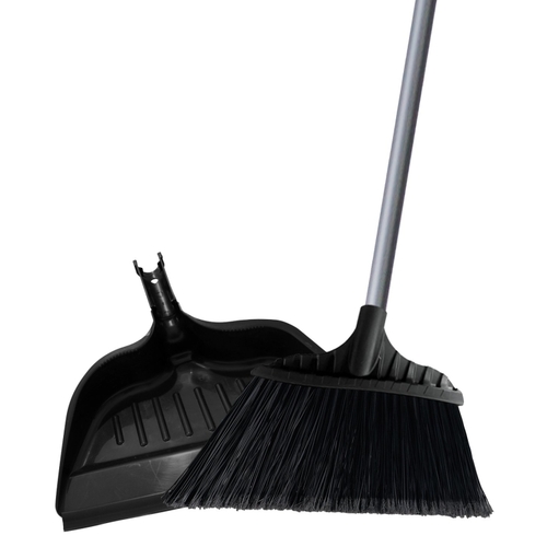 Simple Spaces 2132X Angle Broom with Dust Pan, 14.5 in Sweep Face, 6-3/4 in L Trim, Recycle Polypropylene Bristle Black