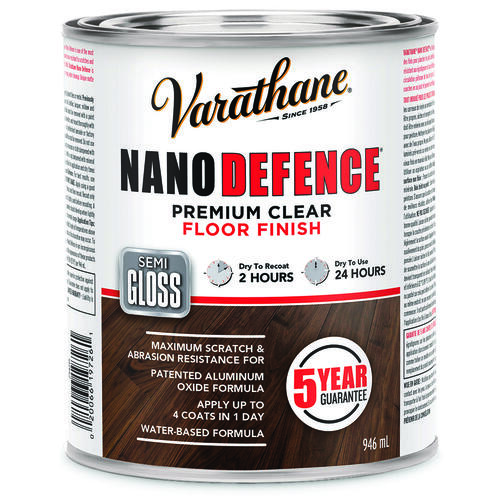 Varathane 254215 NANO DEFENCE Premium Floor Finish, Semi-Gloss, Liquid, Clear, 946 mL, Can