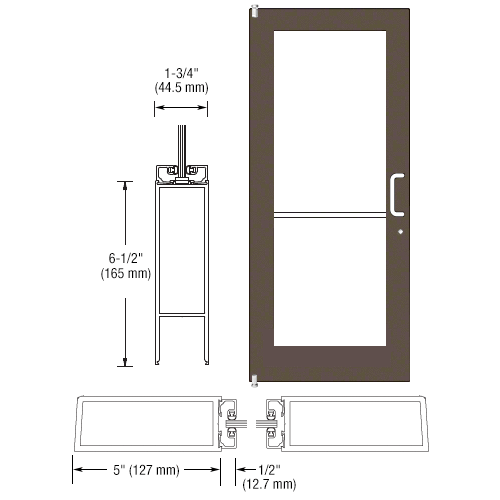 Bronze Black Anodized 550 Series Wide Stile (LHR) HLSO Single 3'0 x 7'0 Offset Hung with Pivots for Surf Mount Closer Complete Door for 1" Glass with Standard MS Lock and Bottom Rail