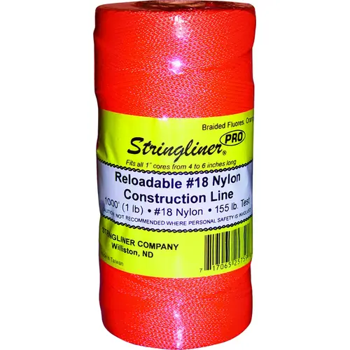Stringliner 35759 Pro Series Construction Line, #18 Dia, 1000 ft L, 165 lb Working Load, Nylon, Fluorescent Orange