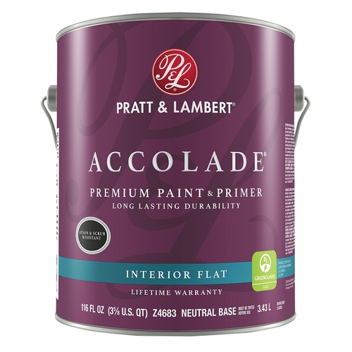 Pratt & Lambert 0000Z4683-16 Accolade Z4600 Paint and Primer, Flat, Neutral Base, 116 oz