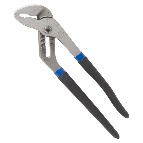 Groove Joint Plier, 12 in OAL, 2 in Jaw, Black & Blue Handle, Non-Slip Handle, 2 in W Jaw