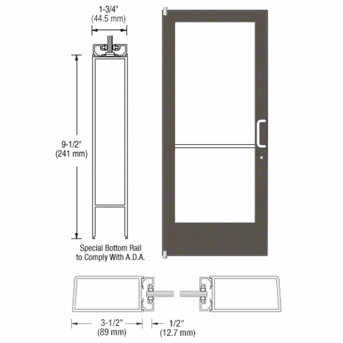 Bronze Black Anodized Complete ADA Door With Lock, and Cylinder Medium Stile 3'0 x 7'0 (LHR) HLSO Offset Hung with Pivots Single - for 1" Glass