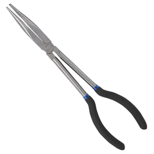 Bent Nose Plier, 11 in OAL, 7.5 cm Jaw Opening, Black Handle, Non-Slip Grip Handle, 3/4 in W Jaw