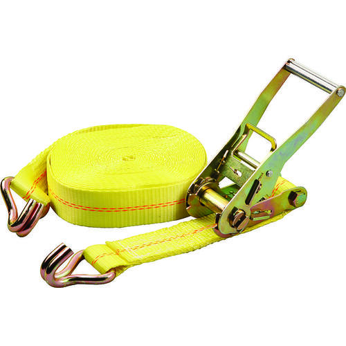 Tie-Down, 2 in W, 40 ft L, Polyester Webbing, Metal Ratchet, Yellow, 3333 lb, Steel End Fitting