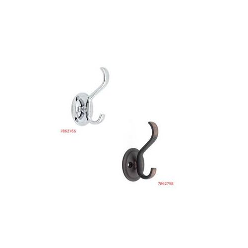 Hook, 1-25/32 in W, Metal, Brushed Oil-Rubbed Bronze, 22 lb, 1-13/32 in Projection