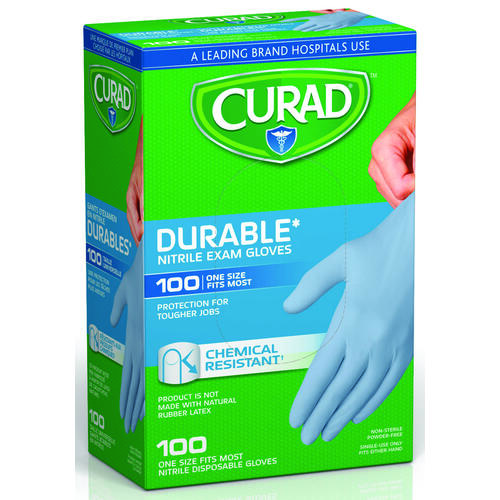 Curad CUR4145R Exam Gloves, One-Size, Nitrile, Blue - pack of 100