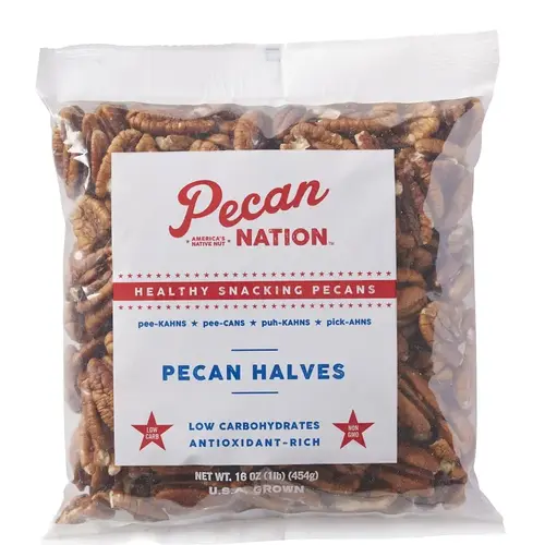 Pecan Nation PNHV16.30 PECANS HALVES 16OZ PILLOW BAG