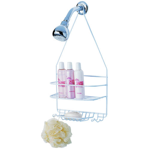 Shower Caddy, 2-Shelf, Steel, 10 in OAW, 19 in OAH, 4-1/4 in OAD, 10 lb Silver