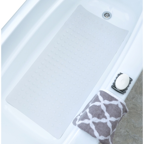 SlipX Solutions 06601 Safety Bath Mat with Microba, 36 in L, 18 in W, Rubber Mat Surface, White