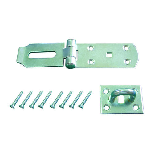 Safety Hasp, 7-1/4 in L, Steel, Zinc, Fixed Staple Silver