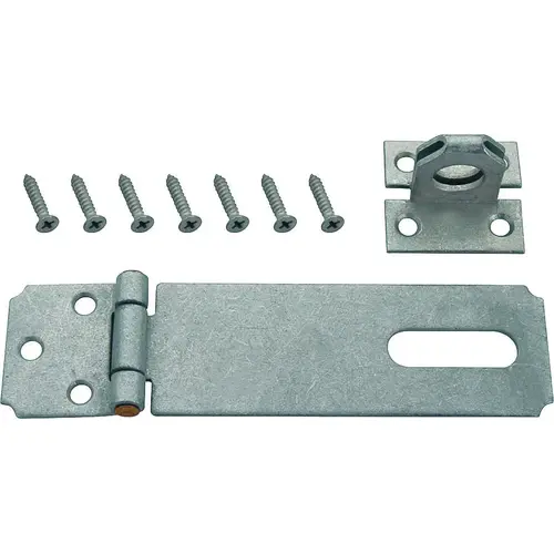 Safety Hasp, 6 in L, 6 in W, Steel, Galvanized, 7/16 in Dia Shackle, Fixed Staple Silver