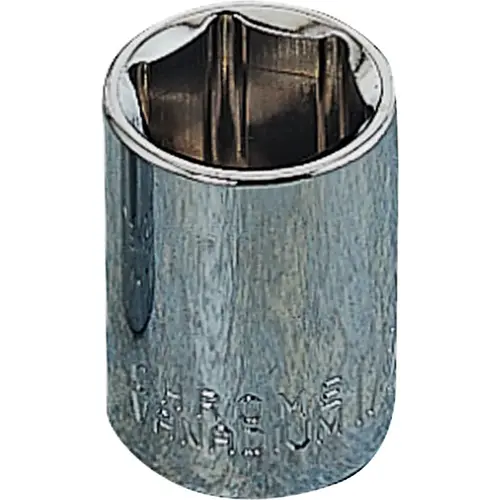 Drive Socket, 1/4 in Socket, 1/4 in Drive, 6-Point, Chrome Vanadium Steel, Chrome Silver