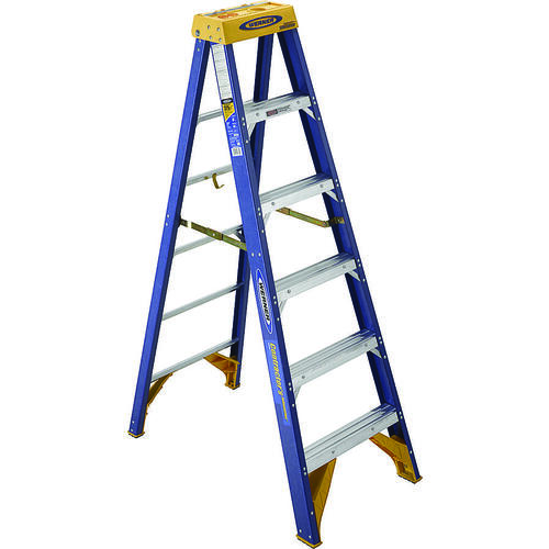 Werner OBCN06 Old Blue Step Ladder, 10 ft Max Reach H, 5-Step, 375 lb, Type IAA Duty Rating, 3 in D Step, Fiberglass