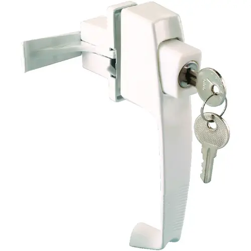 Pushbutton Latch, Zinc, White, 5/8 to 1-1/2 in Thick Door, 5/8 in Backset, 5-7/8 in Lever/Knob