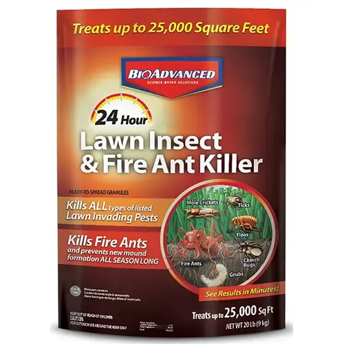 BioAdvanced 700910G Lawn Insect and Fire Ant Killer, Granular, Outdoor, 20 lb Tan