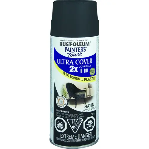 PAINTER'S Touch Ultra Cover Paint, Satin, Canyon Black, 340 g, Aerosol Can