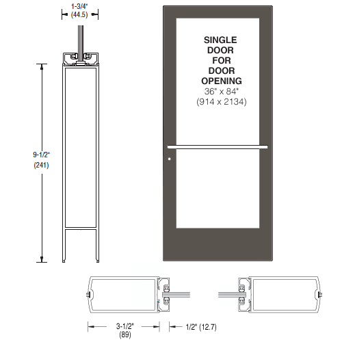 Bronze Black Anodized 400 Series Medium Stile (RHR) HRSO Single 3'0 x 7'0 Center Hung for OHCC w/Standard Push Bars Complete ADA Door(s) with Lock Indicator, Cyl Guard