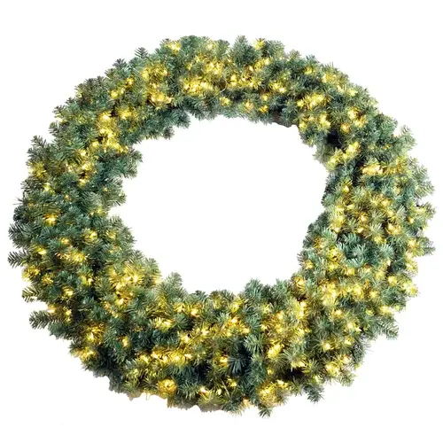 Wreath Sheared Noble, 60 in L, 60 in W, PVC, LED Bulb, Internal Light/Music: Internal Lights