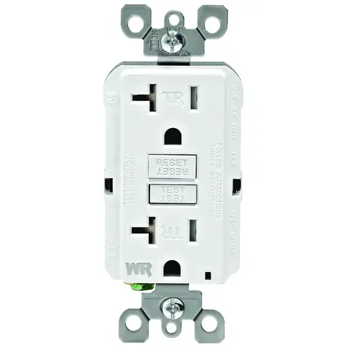 GFCI Duplex Receptacle, 2 -Pole, 20 A, 125 V, Back, Side Wiring, NEMA: 5-20R, White