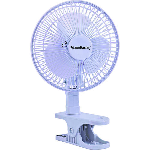 PowerZone F-0645 FT-602 Clip-on Oscillating Portable Fan, 120 VAC, 6 in Dia Blade, 3-Blade, 2-Speed, 2 Speed, White