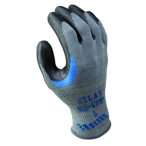 Ergonomic Work Gloves, S, Reinforced Crotch Thumb, Knit Wrist Cuff, Natural Rubber Coating, Black/Gray Pair