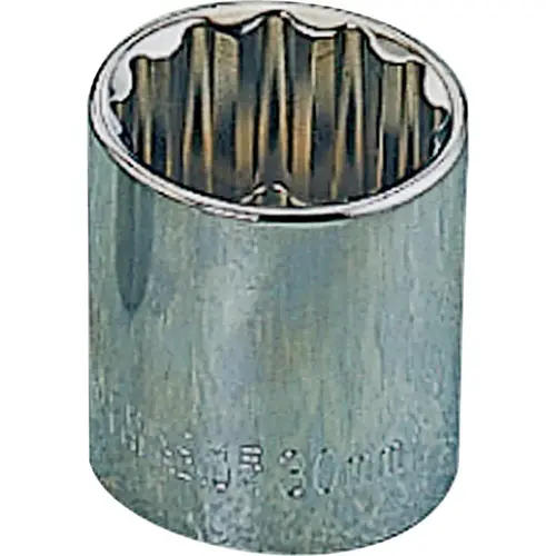 Drive Socket, 15 mm Socket, 1/2 in Drive, 12-Point, Chrome Vanadium Steel, Chrome Silver