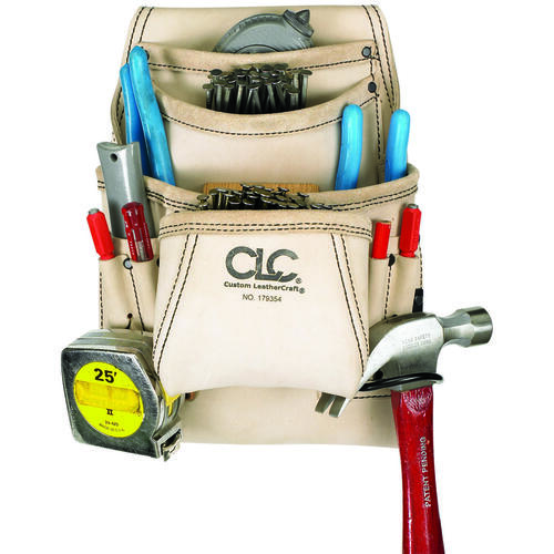 CLC 179354 Tool Works Series Carpenter's Nail/Tool Bag, 20 in W, 20-1/2 in H, 10-Pocket, Leather, White