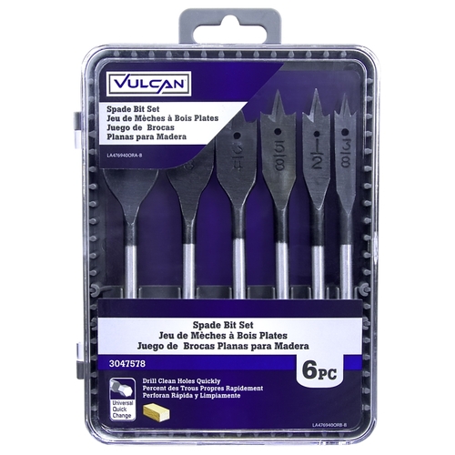 Wood Spade Drill Bit Set, 6-Piece, Steel, Bright Metal