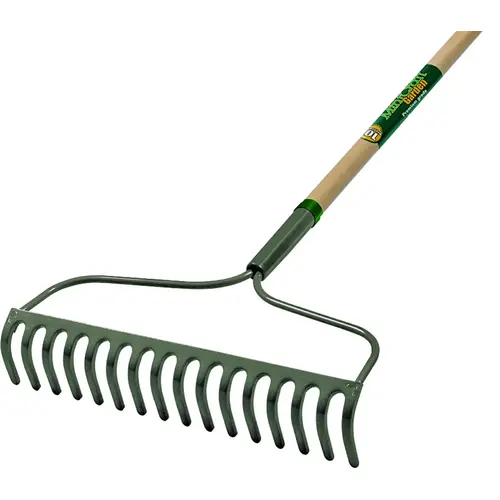 Bow Rake, 16 in W Head, 16 -Tine, Steel Tine, 54 in L Handle Black/Gray/Green