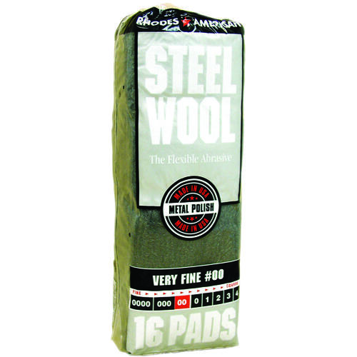 Steel Wool, #00 Grit, Very Fine, Gray - pack of 16