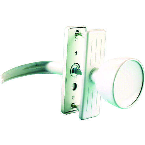 Knob Latch, Zinc, White, 5/8 to 1-1/2 in Thick Door, 1 in Backset