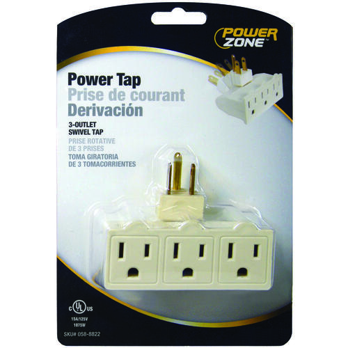 Outlet Adapter, 125 V, 3 -Outlet, White