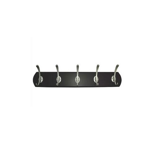 Hook Rack, 3-3/32 in L, 21-1/2 in W, Metal/Wood, Espresso