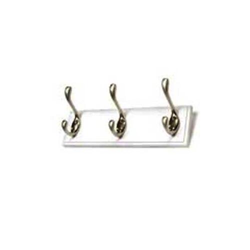 Utility Hook Rack, 2-7/8 in L, 10 in W, Metal/Wood, White