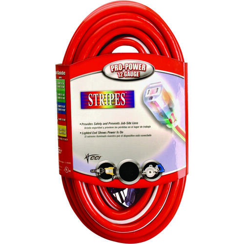 Extension Cord, 12 AWG Cable, 100 ft L, 15 A, 125 V, Red/White