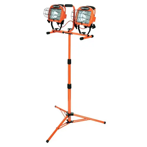 Work Light with Telescoping Tripod Stand, 120 V, 1 W, 2-Lamp, Halogen Lamp, 20,000 Lumens Lumens, Orange