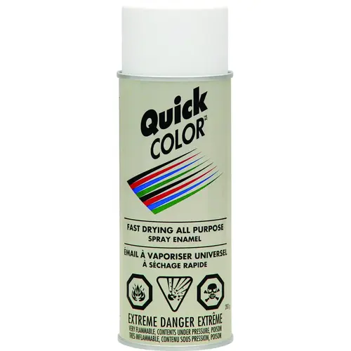 Quick Color J2852830 Enamel Spray Paint, Flat, White, 10 oz, Aerosol Can