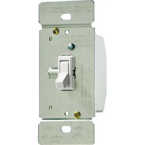 TI061-W-K Toggle Dimmer, 120 V, 600 W, Halogen, Incandescent Lamp, 3-Way, White