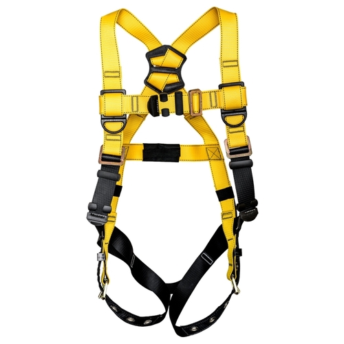 GUARDIAN FALL PROTECTION 37005B 1 Series Full Body Harness, M/L, 130 to 420 lb, Polyester Webbing, Black/Yellow