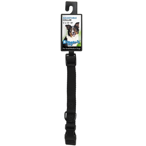 Boss Pet Adjustable Dog Collar, 12 to 18 in L Collar, 5/8 in W Collar, Nylon, Black