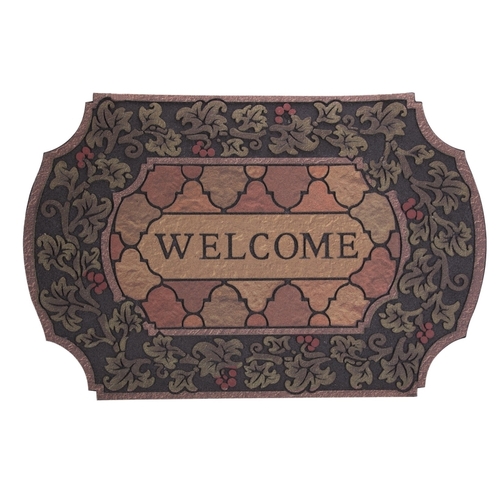 Door Mat, 35 in L, 23 in W, Flocking Pattern, Polyester Surface