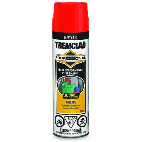 TREMCLAD Rust Enamel Paint, Gloss, Safety Red, 426 g, Aerosol Can