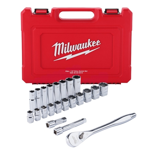 Ratchet and Socket Set, Alloy Steel, Specifications: 1/2 in Drive Size, SAE Measurement