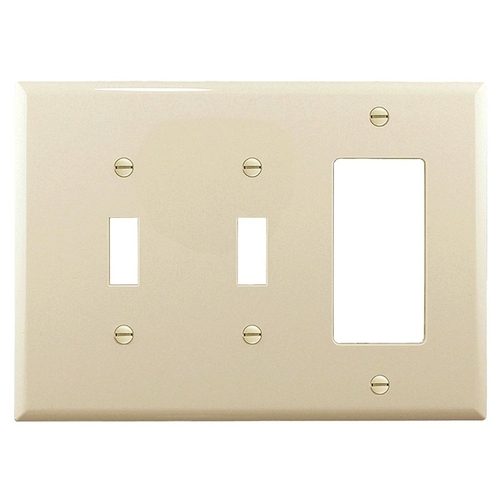 Combination Wallplate, 6.76 in L, 4.87 in W, Mid, 3 -Gang, Polycarbonate, High-Gloss Light Almond