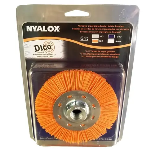 Dico 7200077 Wheel Brush, 4-1/2 in Dia, 5/8-11 Arbor/Shank, Nyalox Bristle Orange