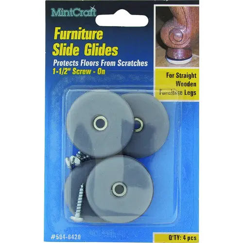 Furniture Glide, Plastic, Blue, Blue, 1-1/2 x 1-1/2 x 11/32 in Dimensions - pack of 4