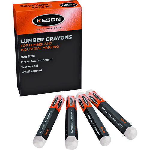 Hard Lumber Crayon, White, 0.318 in Dia, 5 in L - pack of 12